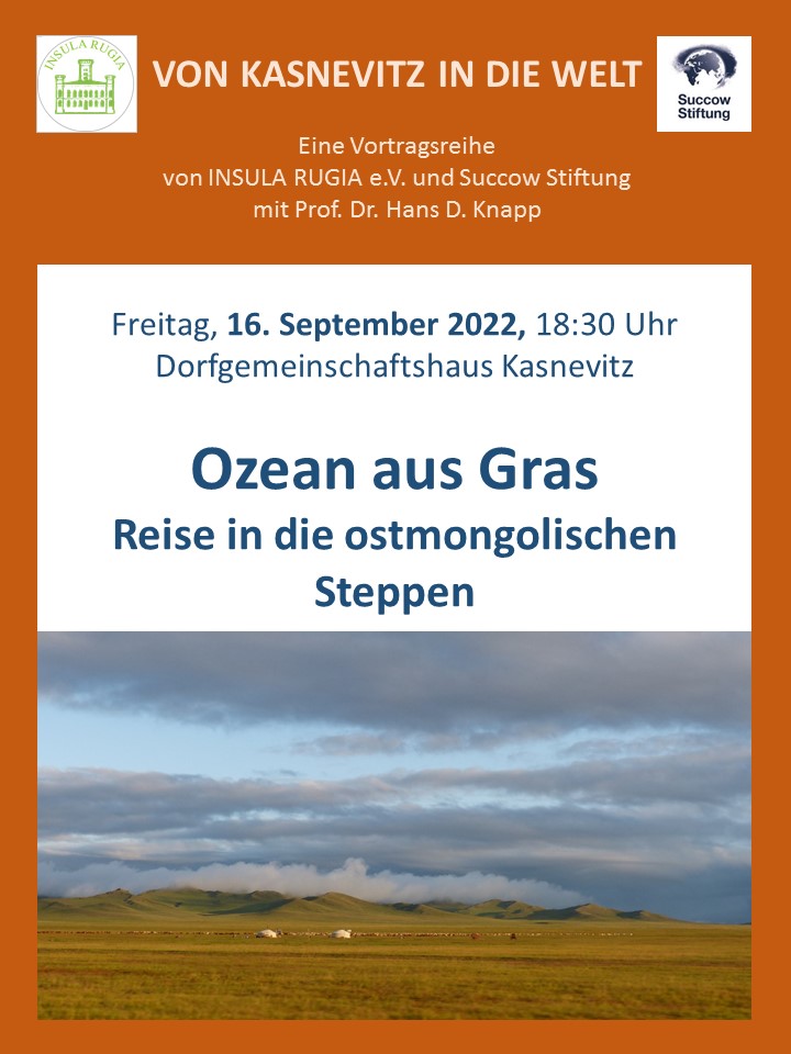 Veranstaltungsplakat des Vortrages aus der der Vortragsreihe "Von Kasnevitz in die Welt: Ozean aus Gras