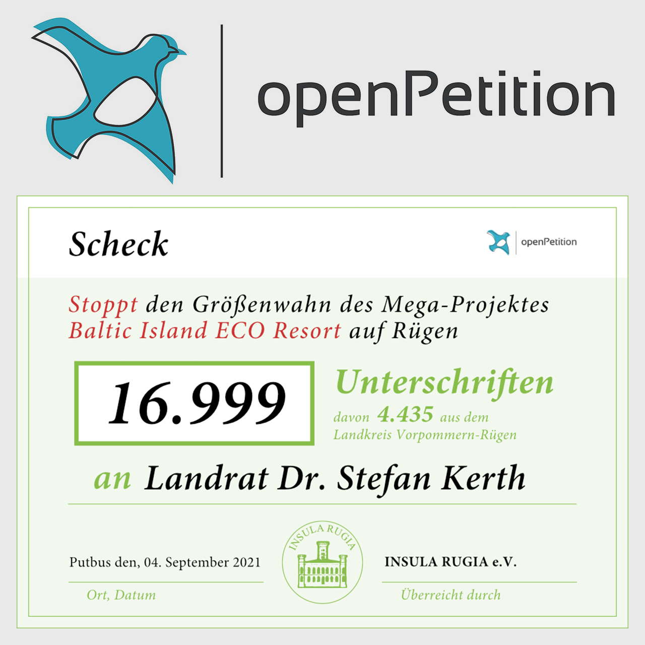 OpenPetition-Scheck für Landrat Kerth