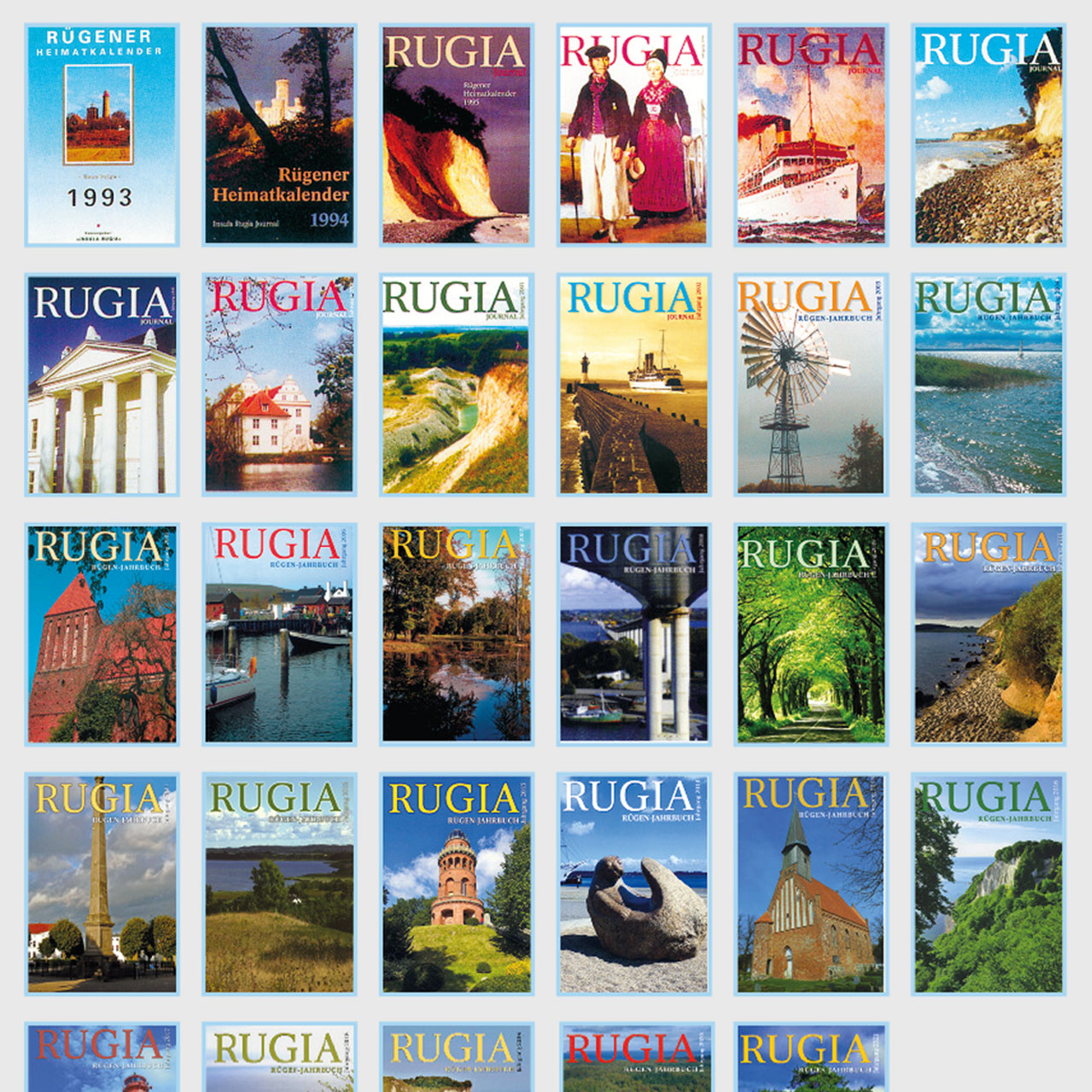 Die Titelseiten der RUGIA Jahrbuchausgaben